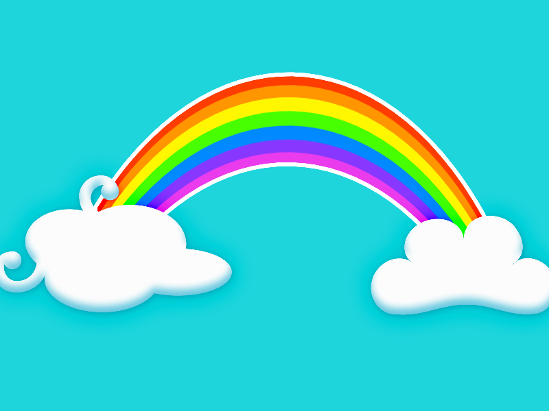 Cartoon Rainbow With Funny Clouds Background